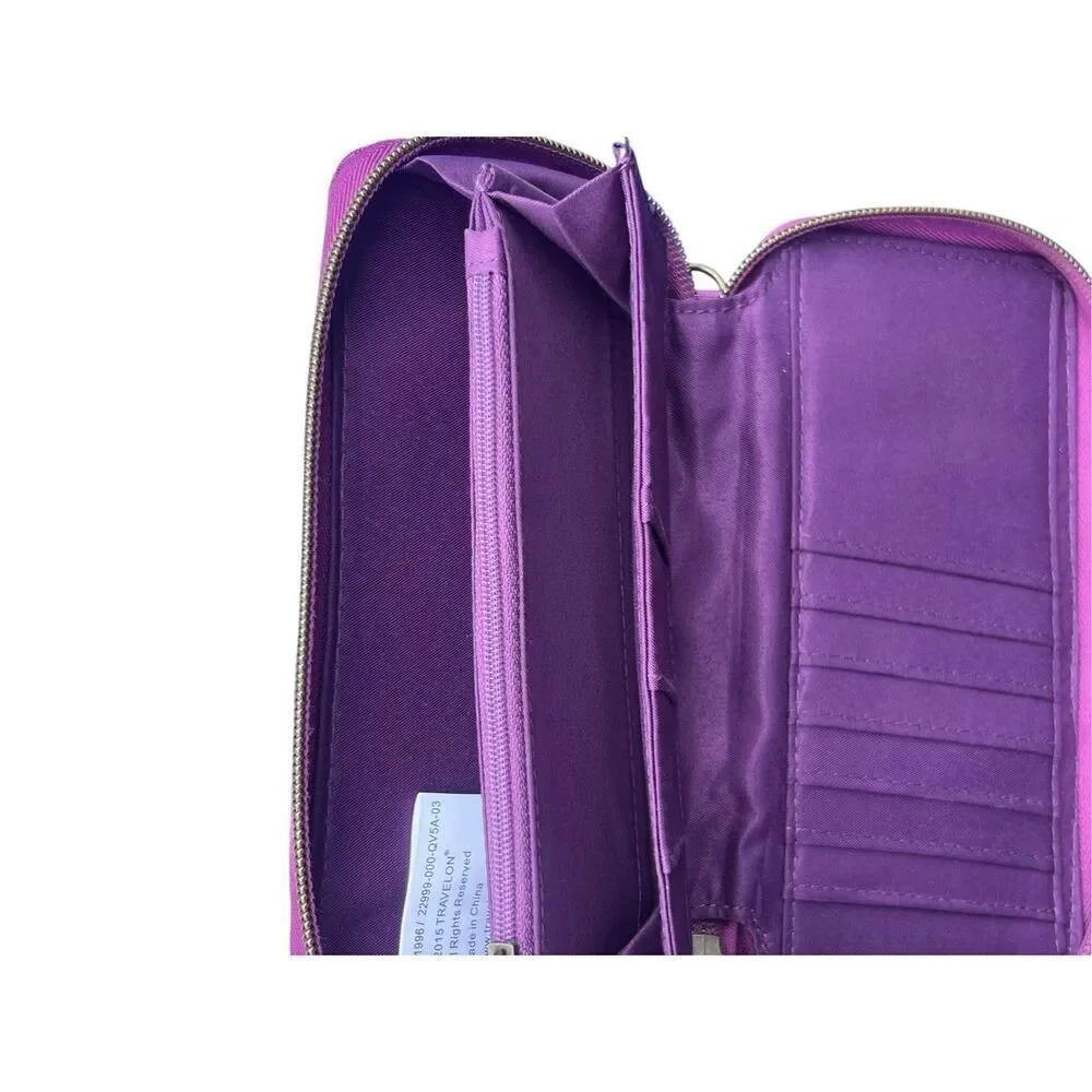 TRAVELON Clutch Zip Around Wallet Rose RFID Blocking Plum Purple Interior